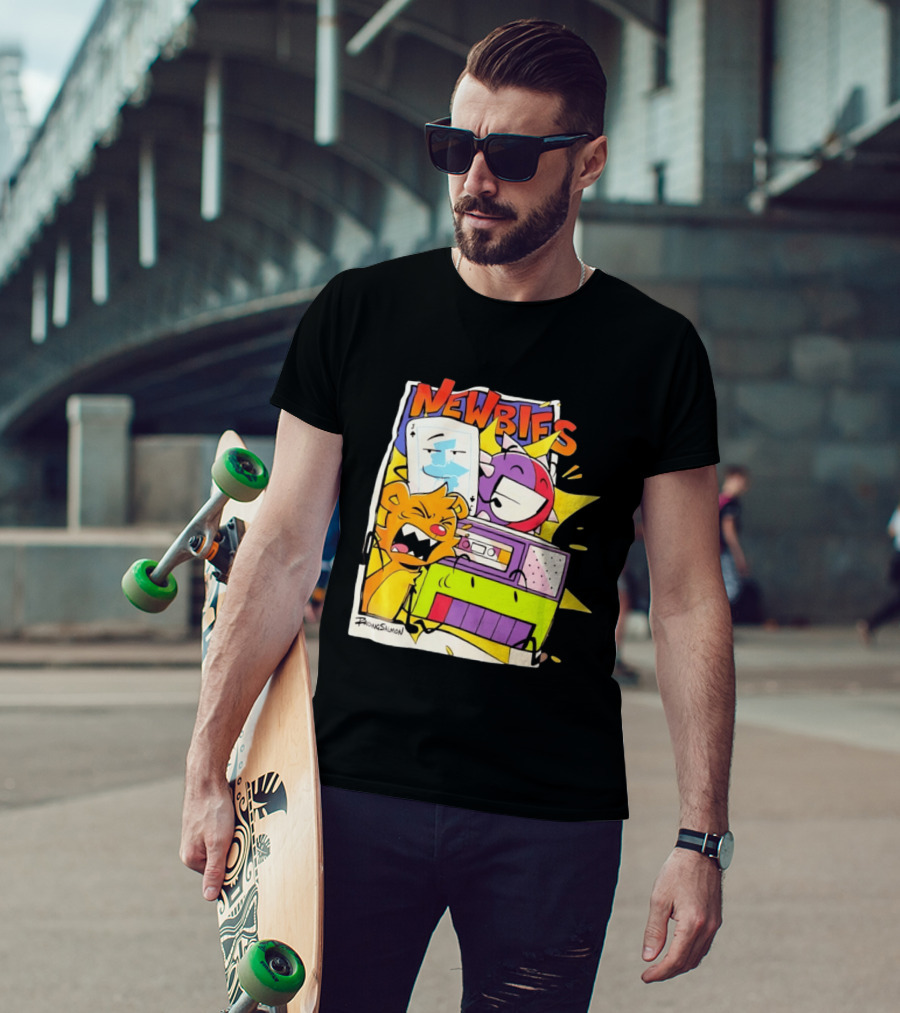 Newbies RaidingSalmon Cartoon Boombox And Cards Explosion T-Shirt