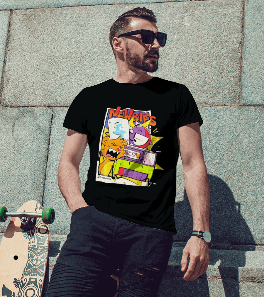 Newbies RaidingSalmon Cartoon Boombox And Cards Explosion T-Shirt