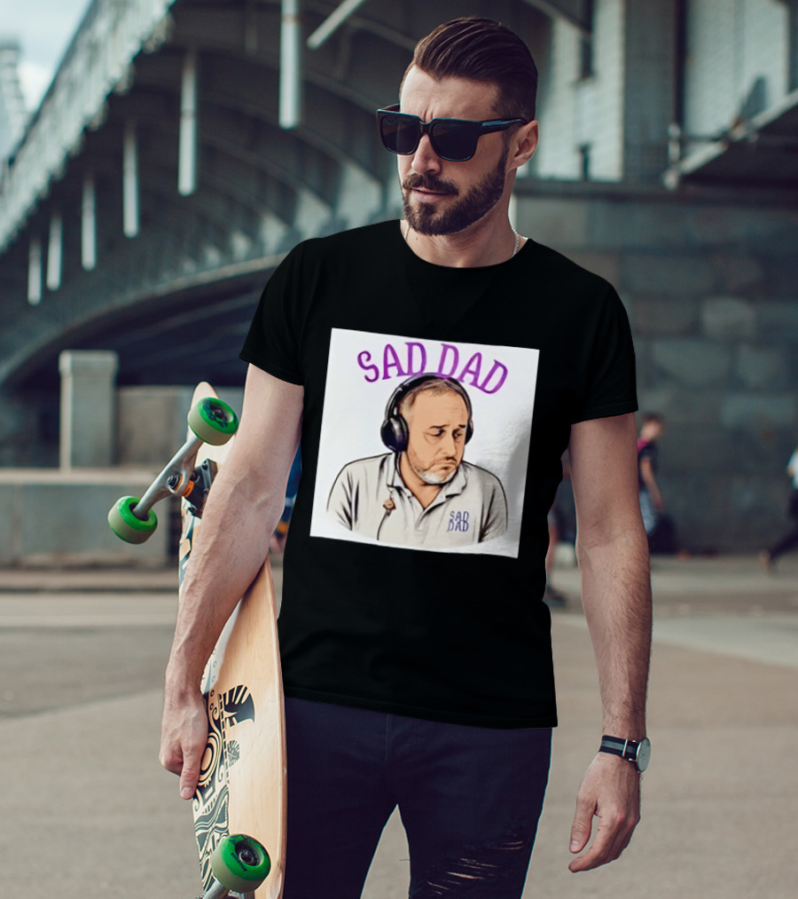 Sad Dad Headphones Fatherhood Parenting Mood T-Shirt