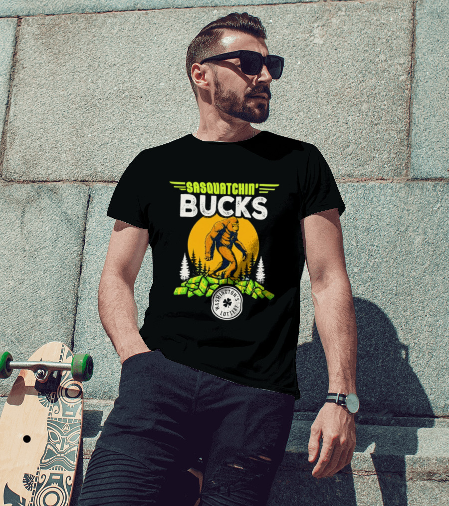 Sasquatchin' Bucks Bigfoot Money Walk And Trees T-Shirt