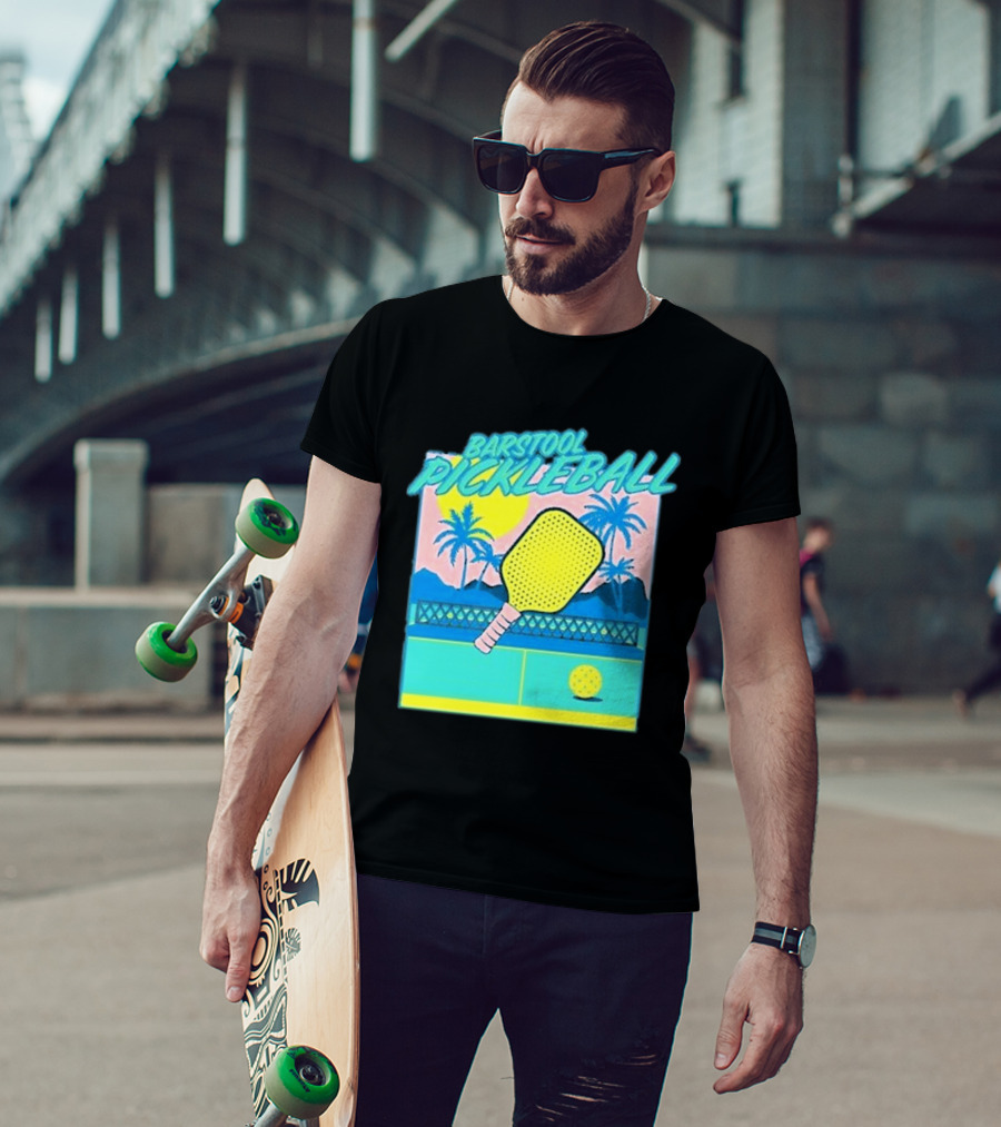 Barstool Pickleball Tropical Retro Paddle And Palm Trees T-Shirt
