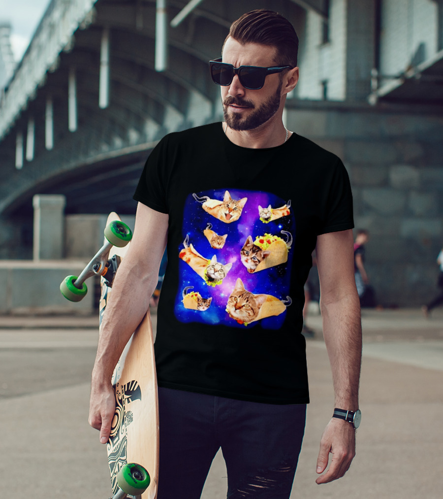 Cats In Space With Tacos And Burritos Taco Cat Cosmic Adventure T-Shirt