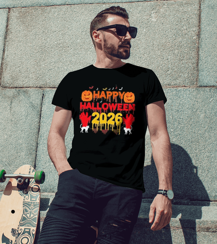 Happy Halloween 2026 Spooky Pumpkin Ghosts And Cats T-Shirt