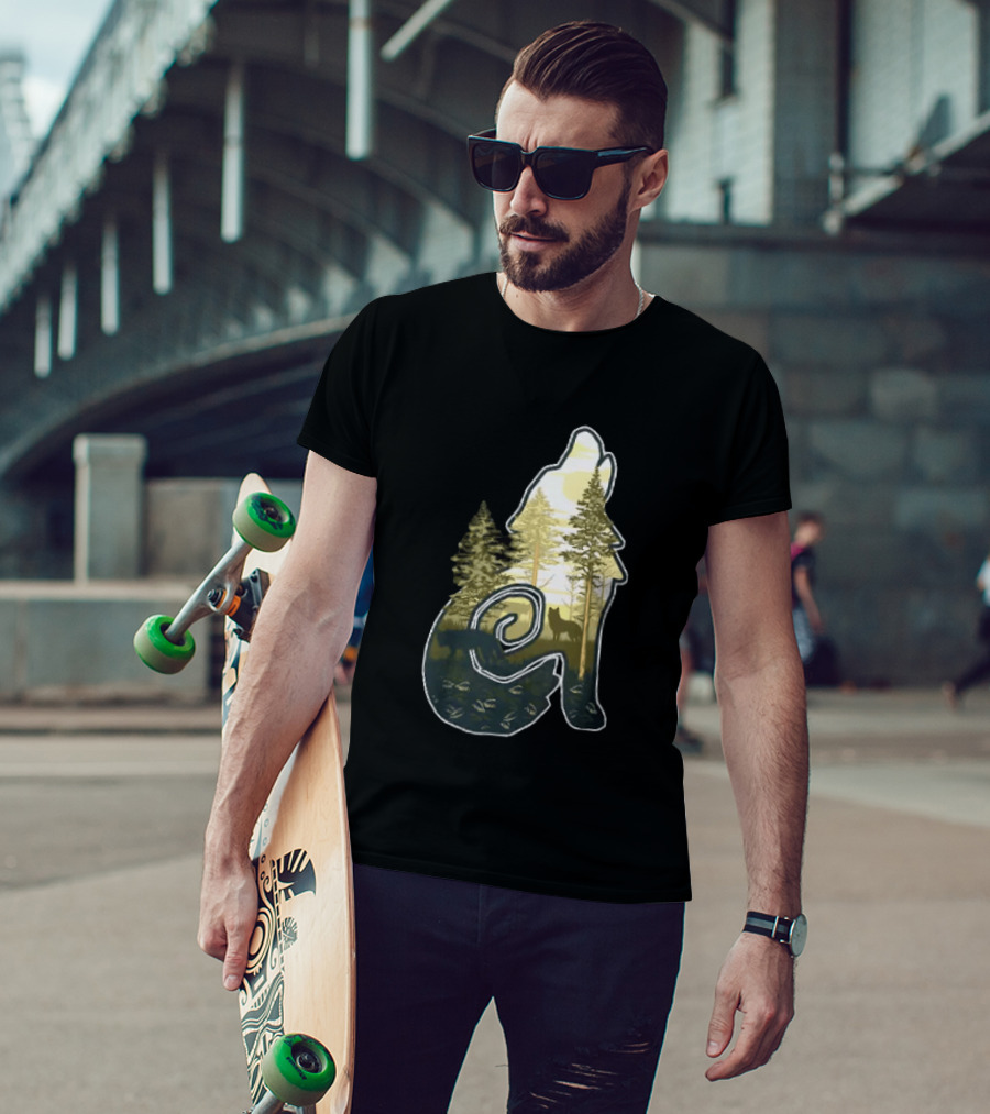 Wolf Howling Forest Scene Fahlo Nature Wildlife T-Shirt