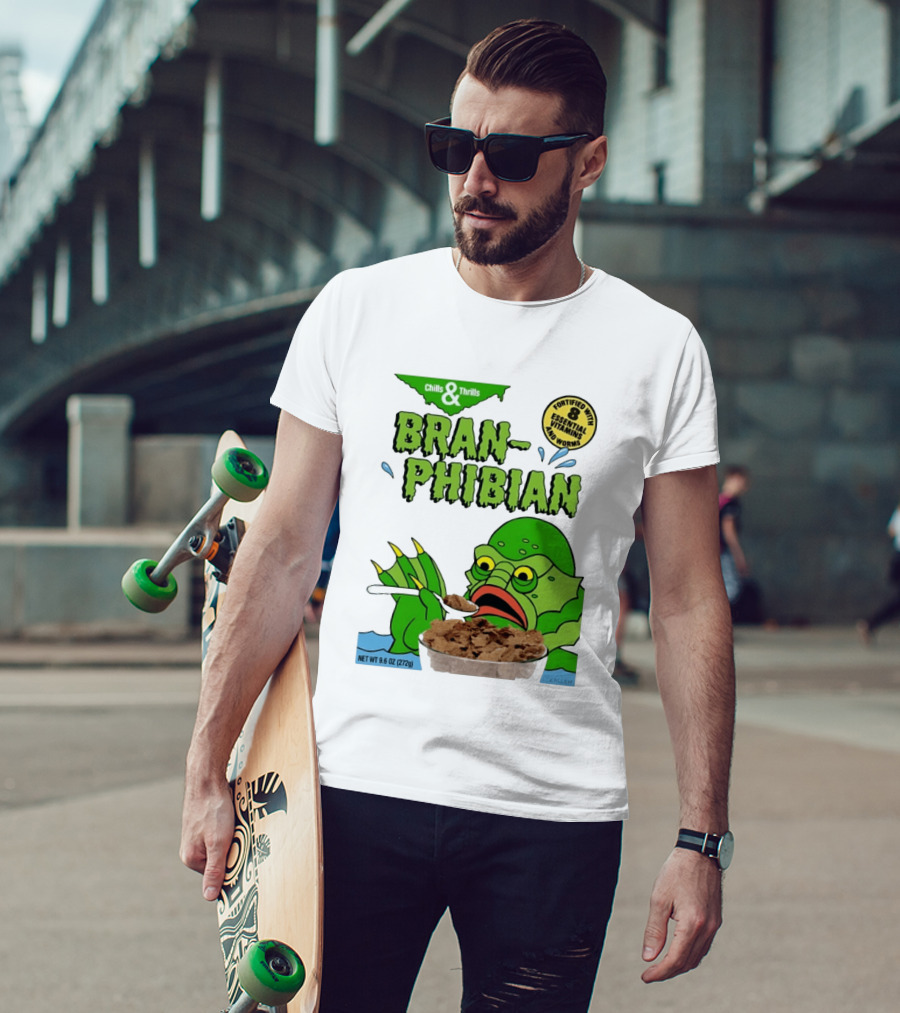 Bran Phibian Chills And Thrills Cereal Box Fortified With 8 Essential Vitamins And Worms T-Shirt