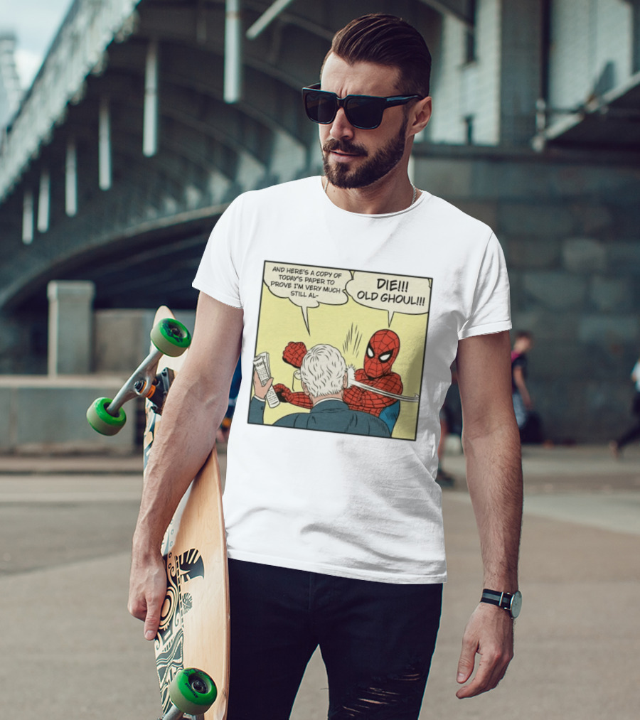 Spider Man Punching Mitch McConnell Die Old Ghoul Comic Meme T-Shirt