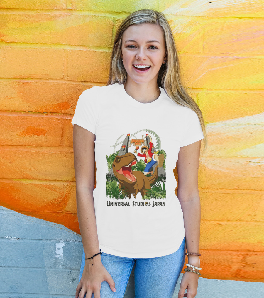 Universal Studios Japan One Piece Jurassic Park Luffy Riding Rex T-Shirt