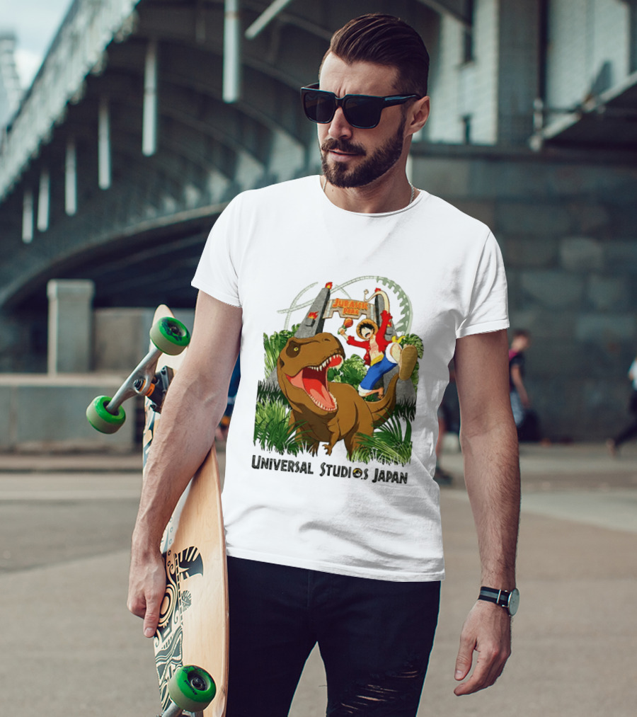 Universal Studios Japan One Piece Jurassic Park Luffy Riding Rex T-Shirt