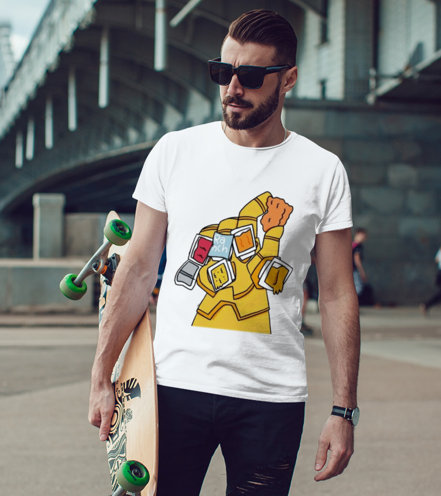 Infinity Gauntlet With Chicken Nugget And Sauce Containers Meme T-Shirt