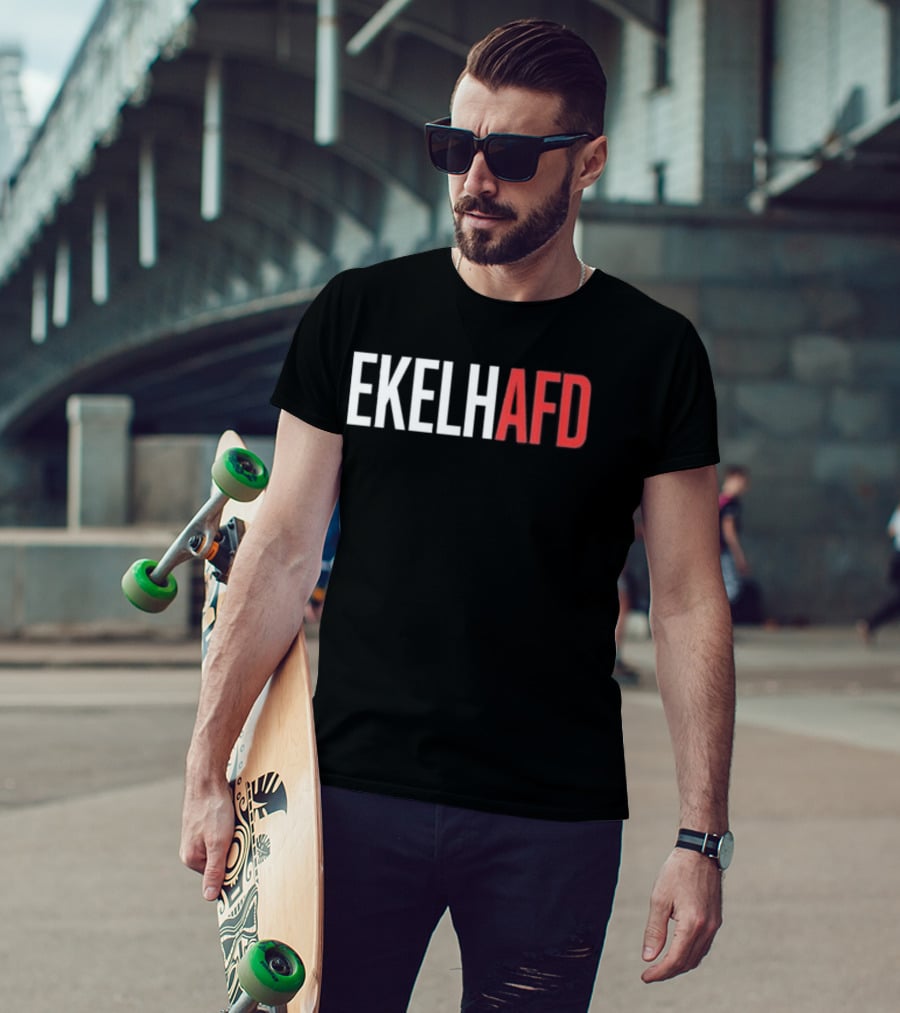 EKELHAFD Anti Far Right Statement Text Red White Contrast T-Shirt