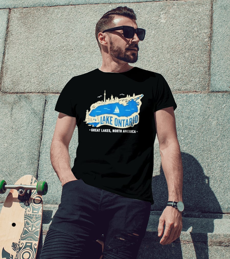 Lake Ontario Skyline Map Great Lakes North America T-Shirt