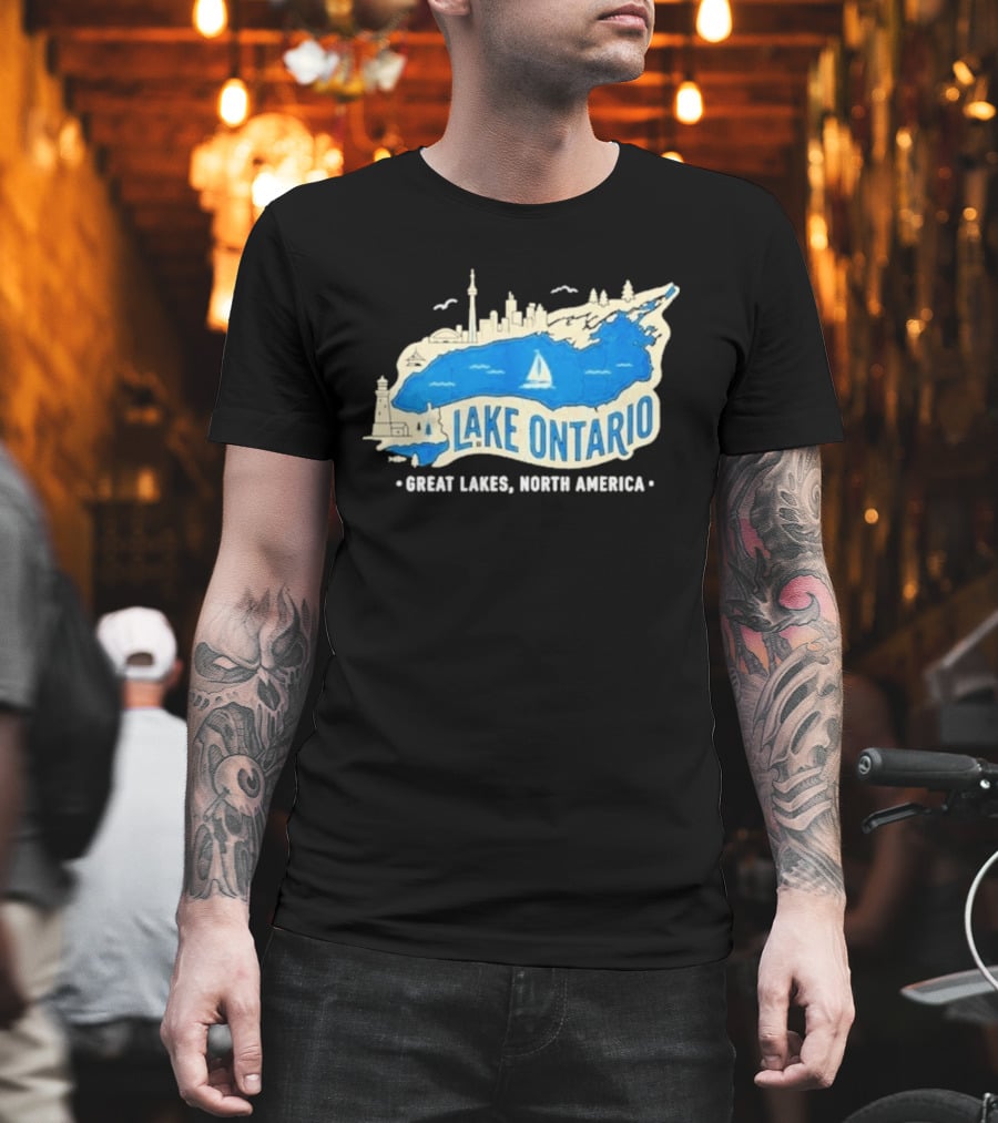 Lake Ontario Skyline Map Great Lakes North America T-Shirt