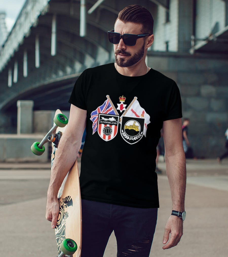 Sunderland And Linfield FC Crests Union Jack Northern Ireland Flags T-Shirt
