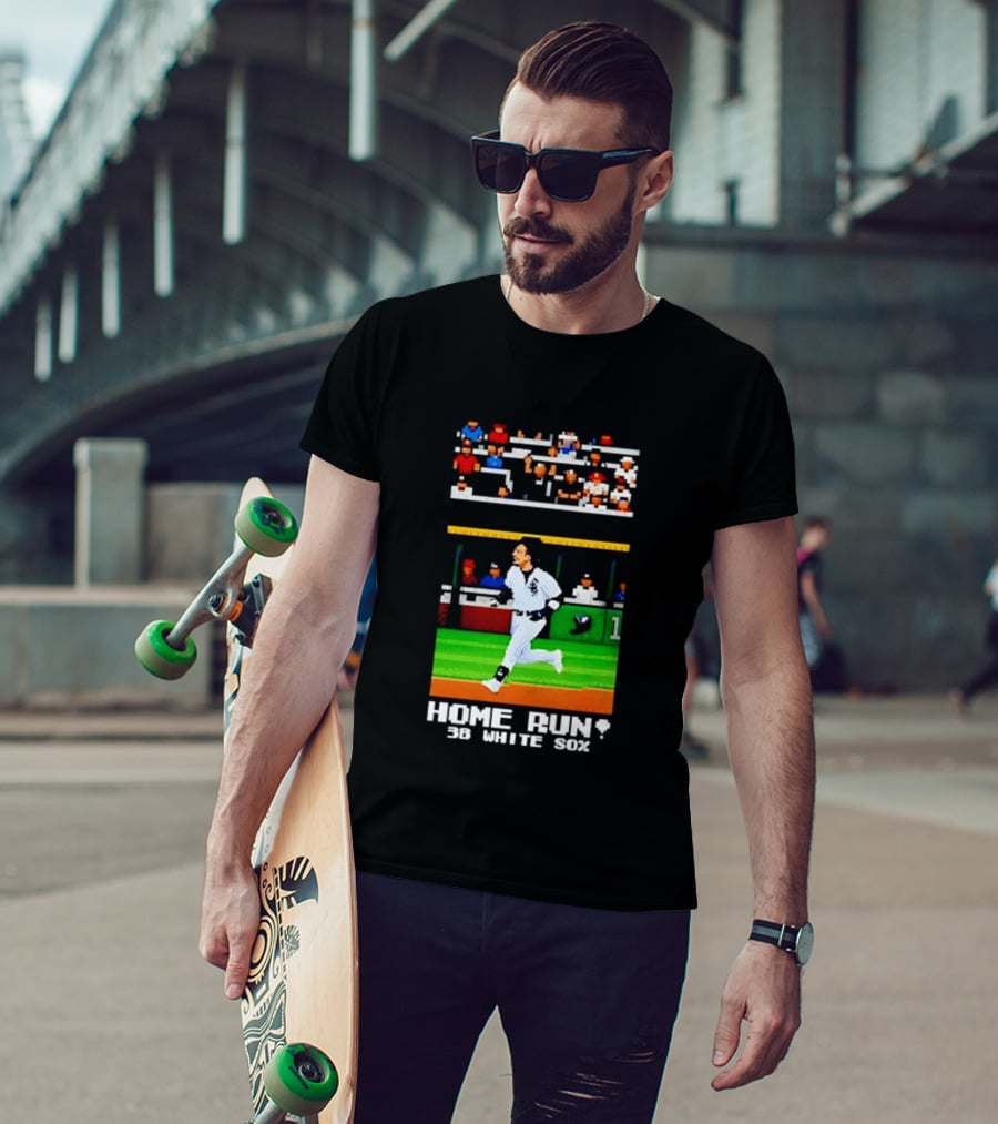 Yoan Moncada Home Run 3B White Sox Pixel Art Baseball Game Scene T-Shirt