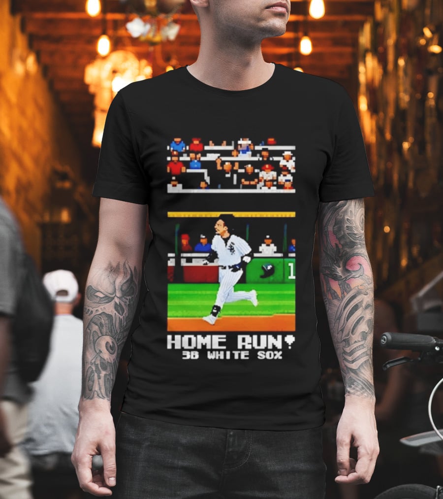 Yoan Moncada Home Run 3B White Sox Pixel Art Baseball Game Scene T-Shirt