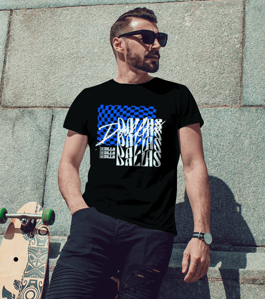 Dallas Checkered Blue Sports Texas Word T-Shirt