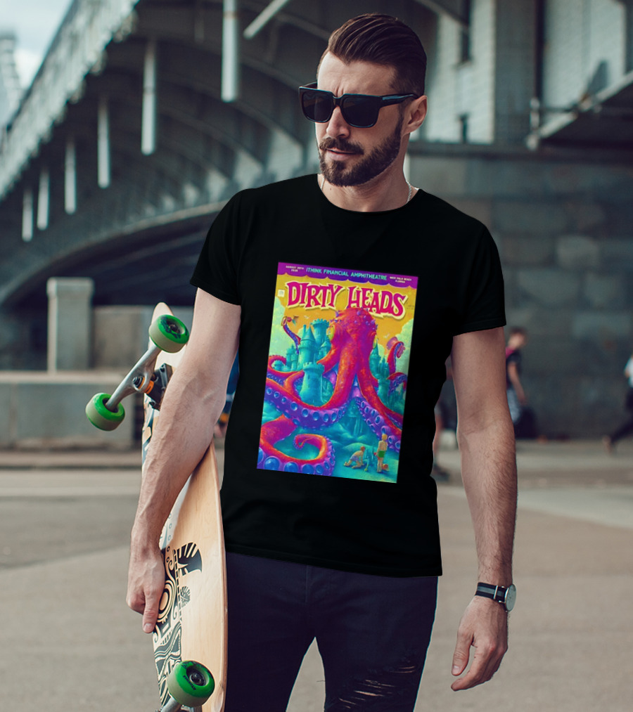 Dirty Heads August 30th 2026 IThink Financial Amphitheatre West Palm Beach Colorful Octopus And Castle T-Shirt