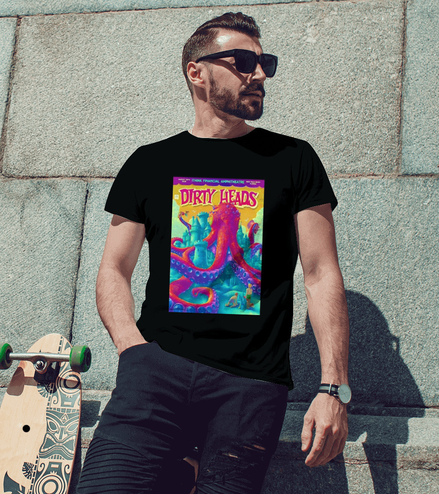 Dirty Heads August 30th 2026 IThink Financial Amphitheatre West Palm Beach Colorful Octopus And Castle T-Shirt