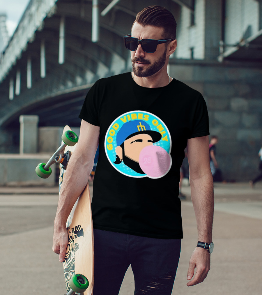 Seattle Mariners Eugenio Suarez Good Vibes Only 28 Baseball Bubblegum T-Shirt