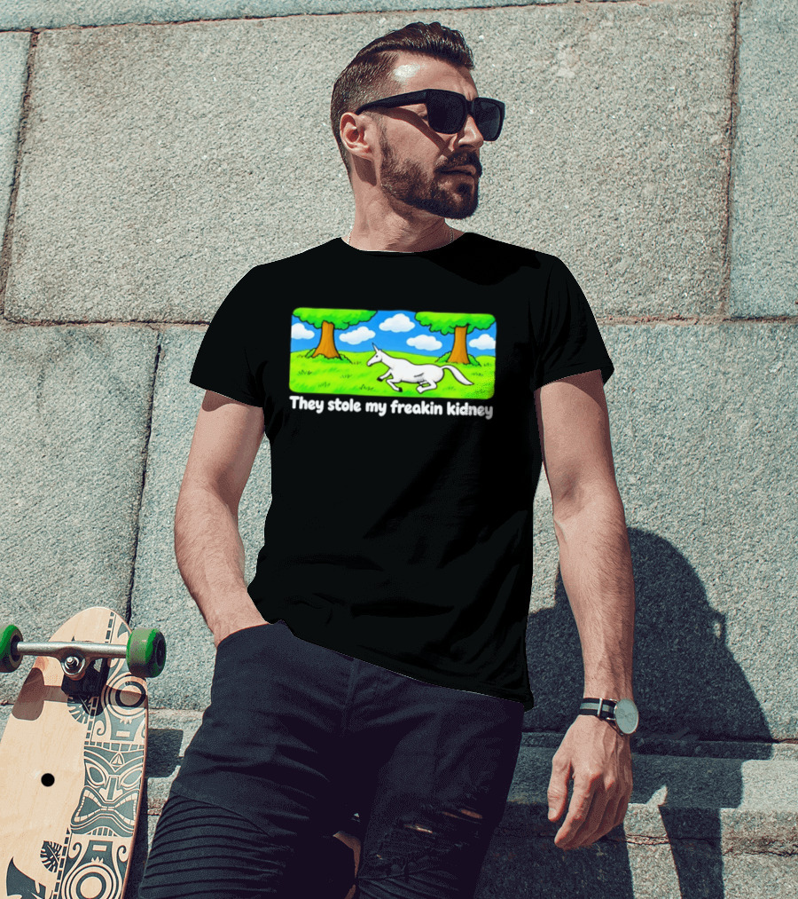 They Stole My Freakin Kidney Unicorn Cartoon Scene T-Shirt