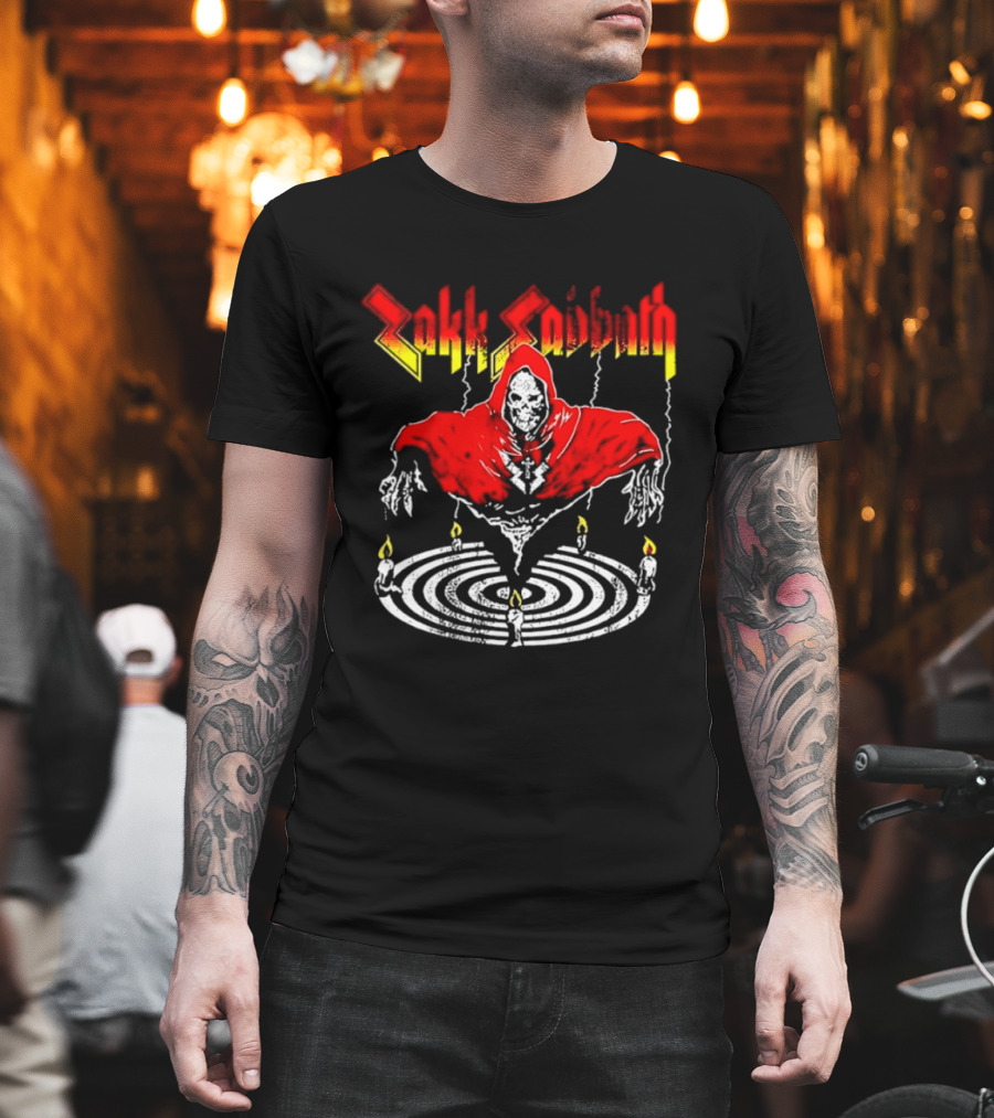Zakk Sabbath Distressed Heavy Metal Red Ripped Robe Candles T-Shirt