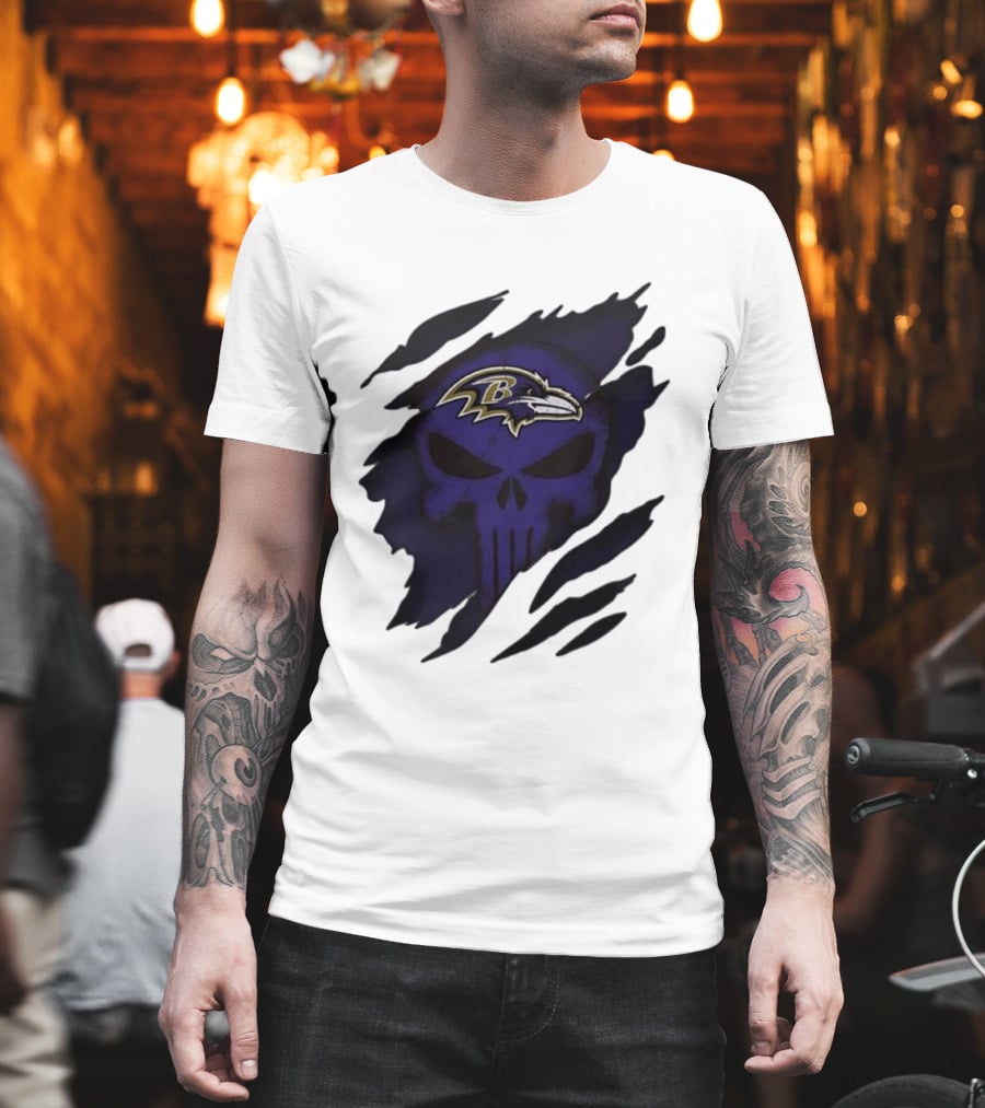 Baltimore Ravens Punisher Skull Crossover Fan Merchandise T-Shirt