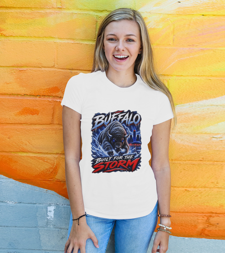 Buffalo Built For The Storm Football Charging Bison City Skyline T-Shirt