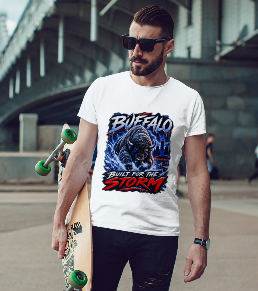 Buffalo Built For The Storm Football Charging Bison City Skyline T-Shirt