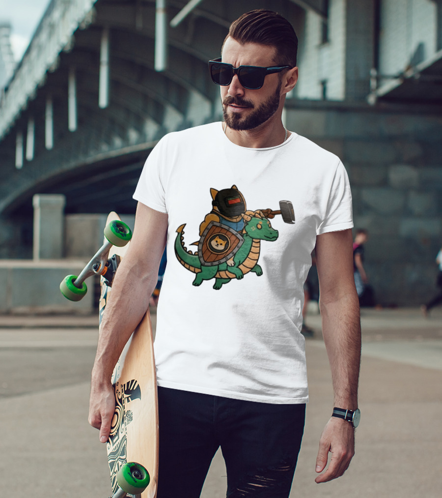Doge Memes Warrior Dragon Ride Welding Mask Hammer And Shield T-Shirt