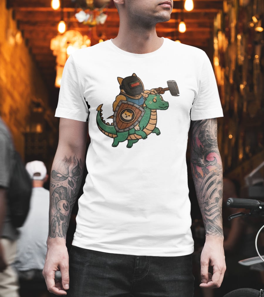 Doge Memes Warrior Dragon Ride Welding Mask Hammer And Shield T-Shirt