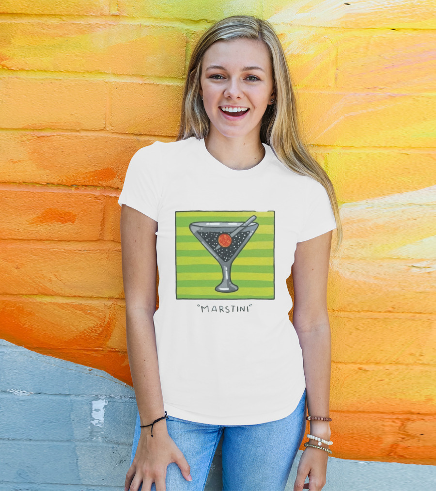 Marstini Planet Martini Cocktail Mars Space Themed Drink T-Shirt