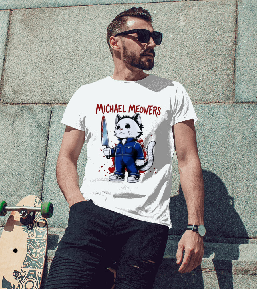 Michael Meowers Halloween Slasher Cat With Knife T-Shirt