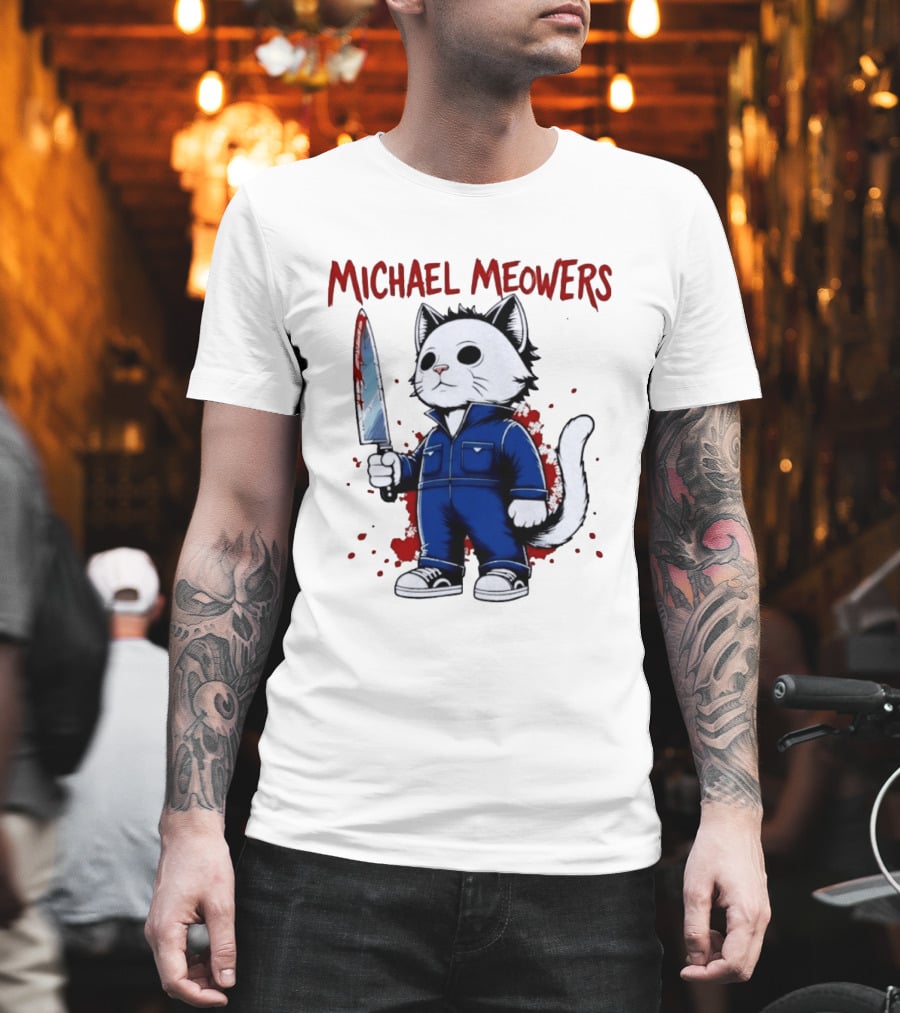 Michael Meowers Halloween Slasher Cat With Knife T-Shirt