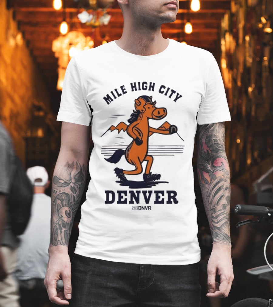Mile High City Denver Broncos DNVR Retro Horse Running Football T-Shirt