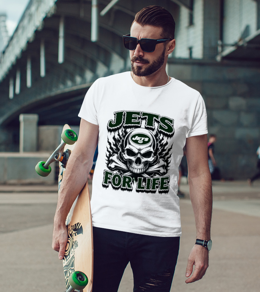 New York Jets Skull And Crossbones For Life Fan Gear T-Shirt