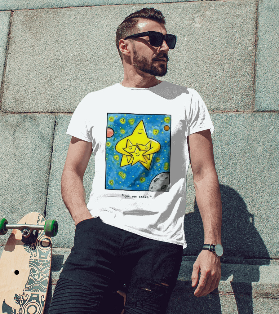 Oh My Stars Family Of Stars Celestial Background With Planets And Hearts T-Shirt