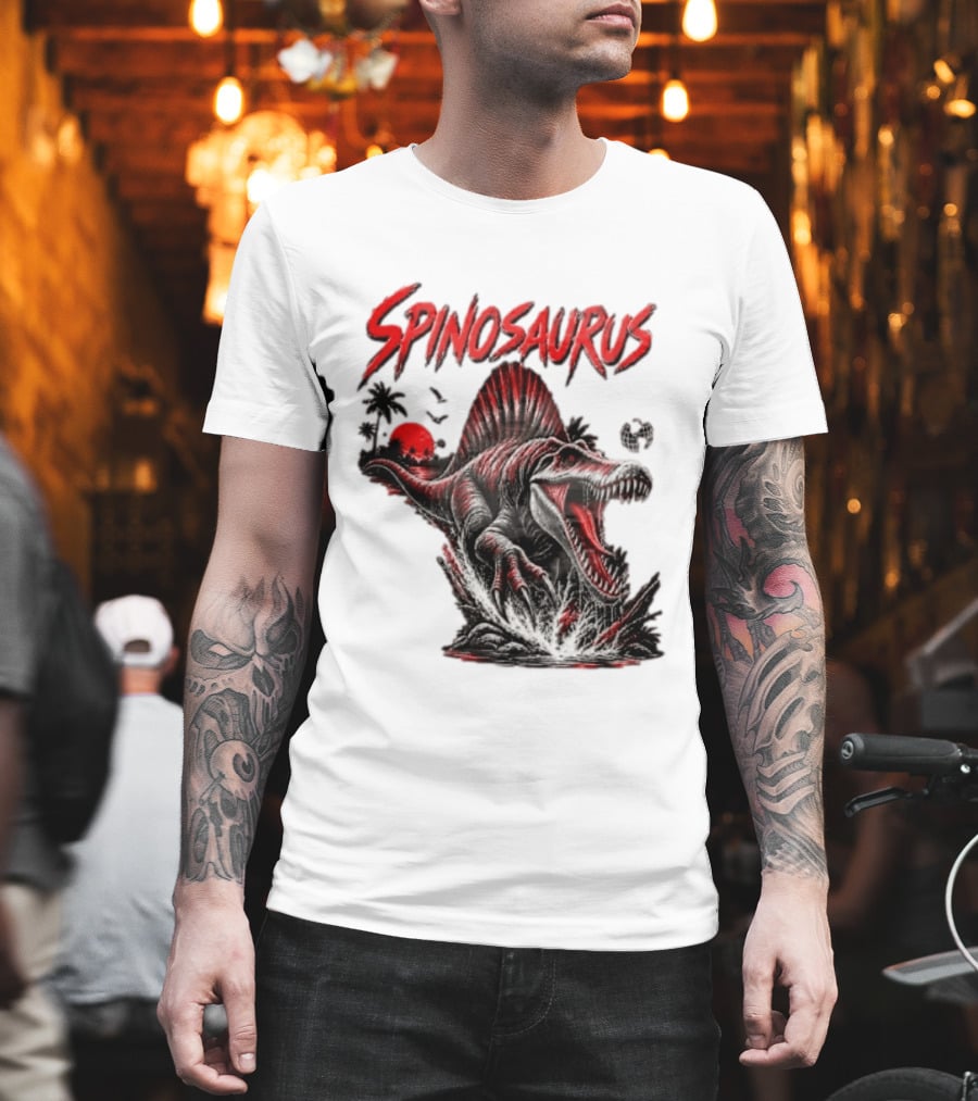 Spinosaurus Late Cretaceous 112 93 Million Years Ago Apex Predator Dinosaur Tropical Scene T-Shirt