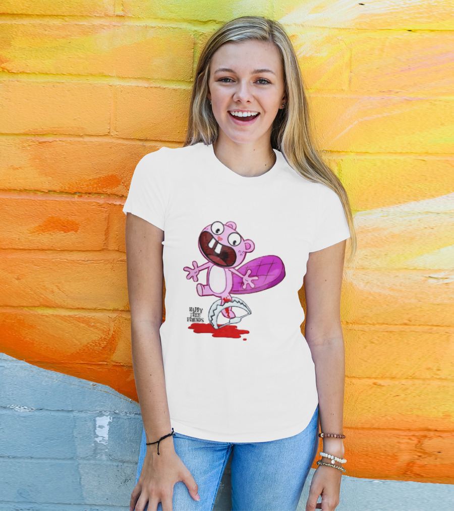 Toothy Happy Tree Friends Cartoon Beaver Stuck In Bear Trap T-Shirt