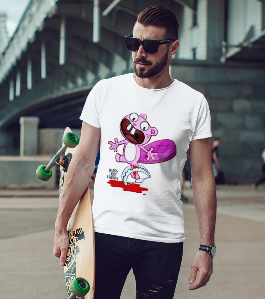 Toothy Happy Tree Friends Cartoon Beaver Stuck In Bear Trap T-Shirt
