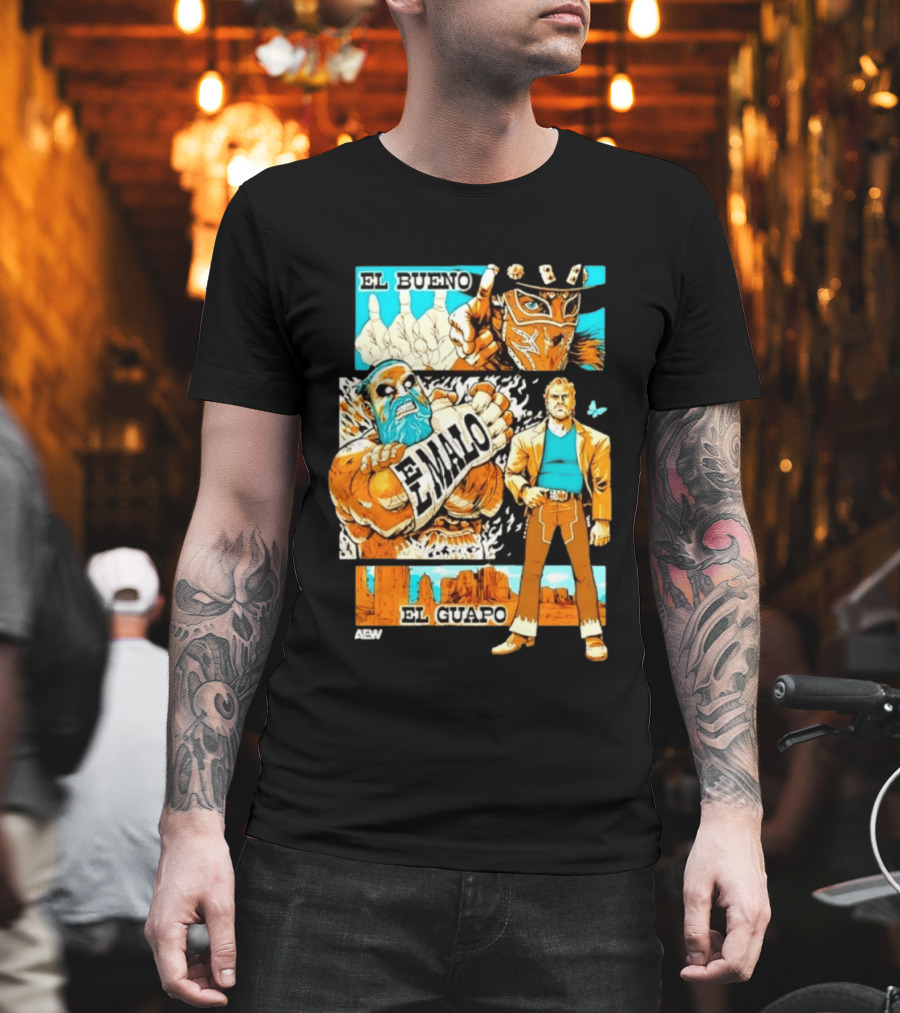 AEW El Bueno El Malo El Guapo Wrestling Comic T-Shirt