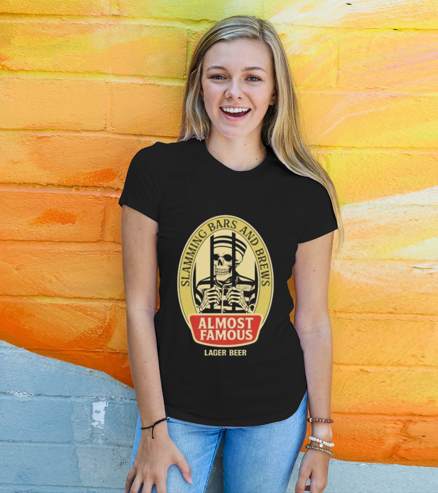 Almost Famous Slamming Bars And Brews Lager Beer Skeleton T-Shirt