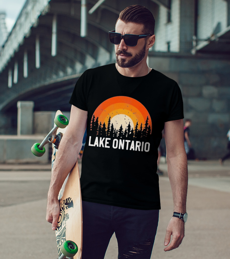Lake Ontario Sunset Forest Birds Nature Scene With Orange Yellow Gradient T-Shirt
