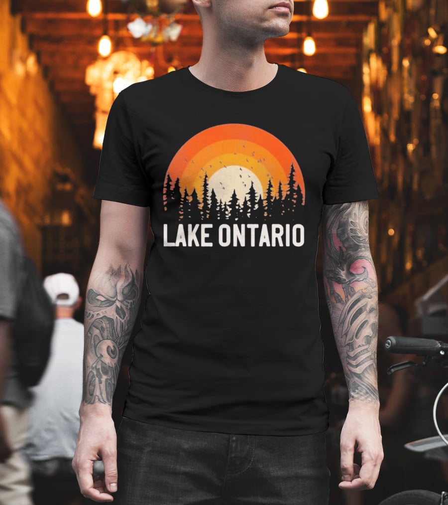 Lake Ontario Sunset Forest Birds Nature Scene with Orange Yellow Gradient T-Shirt