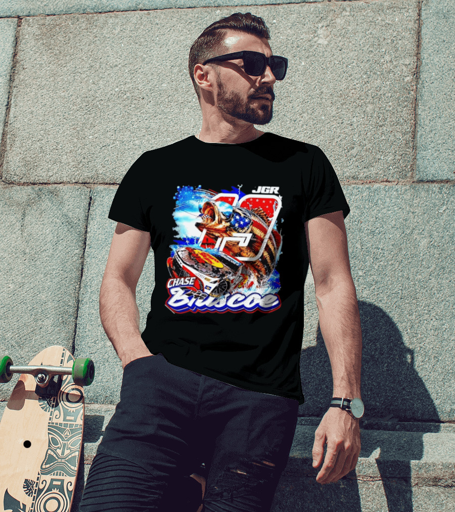 Chase Briscoe 19 JGR NASCAR Bass Pro Shops American Flag Racing Fish T-Shirt