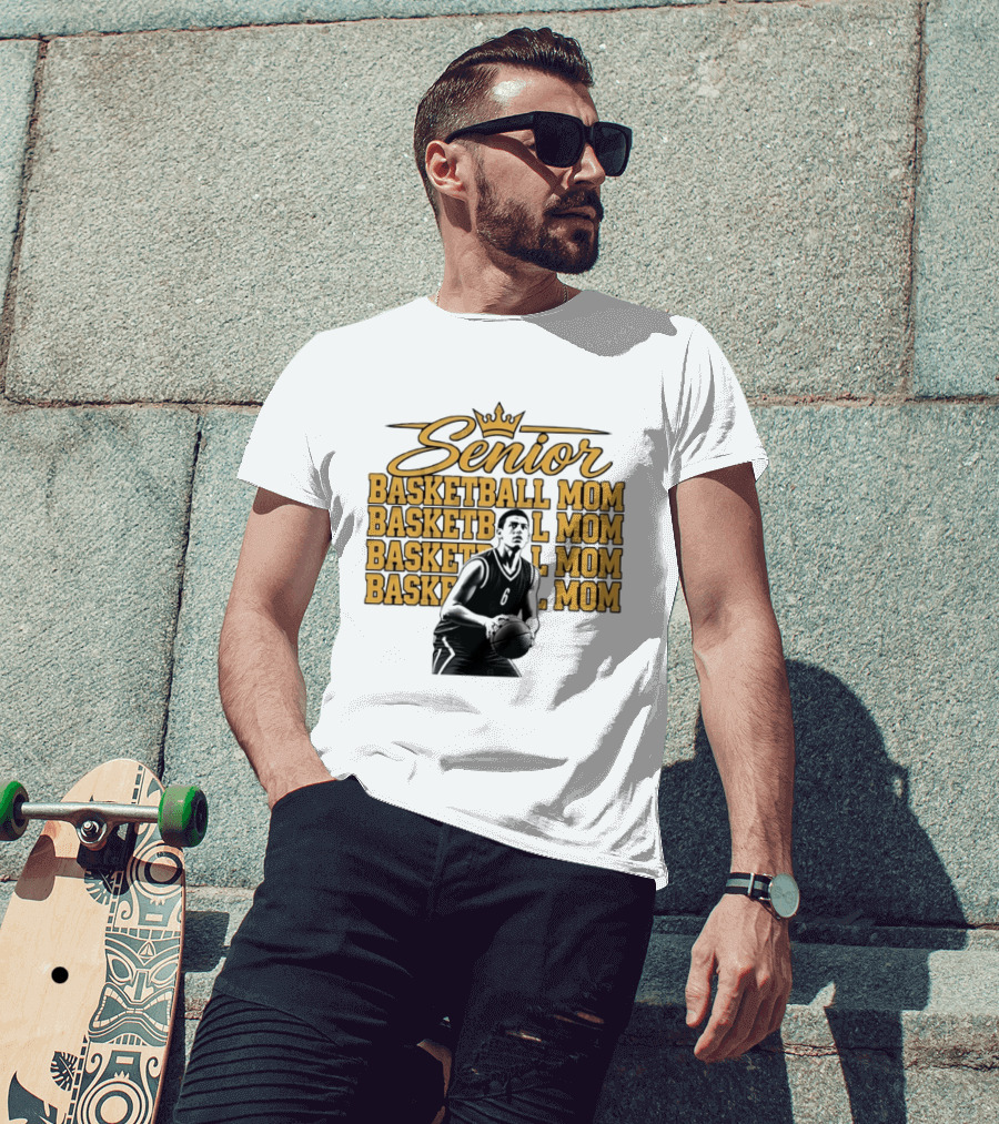 Senior Basketball Mom With Player Silhouette And Crown T-Shirt