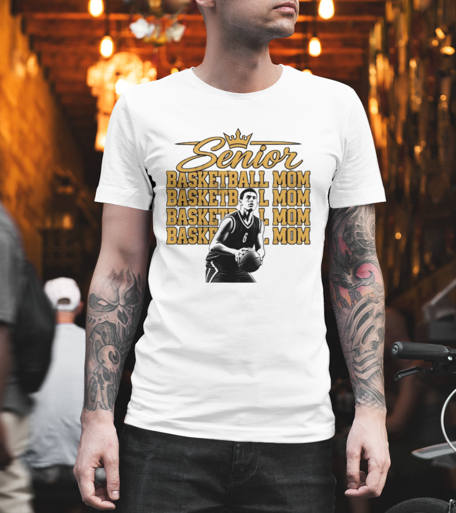 Senior Basketball Mom With Player Silhouette And Crown T-Shirt