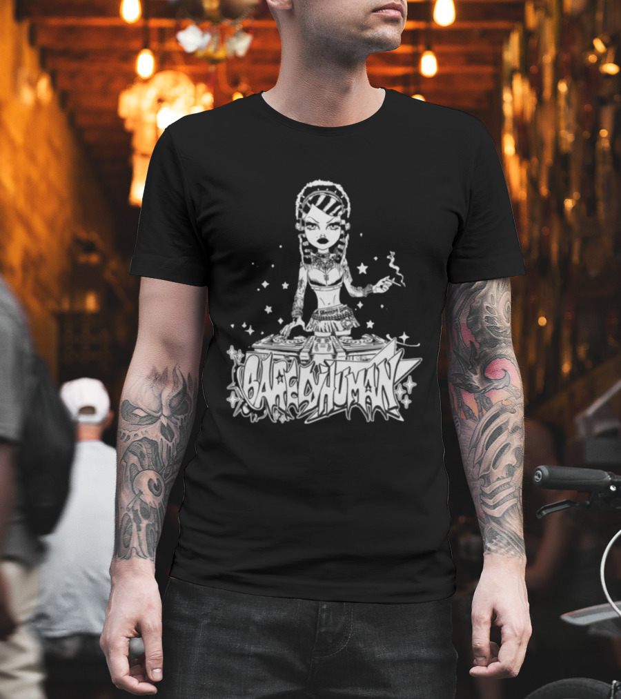 6Arelyhuman Digital Dancer Doll Tattoo Style DJ Aesthetic T-Shirt
