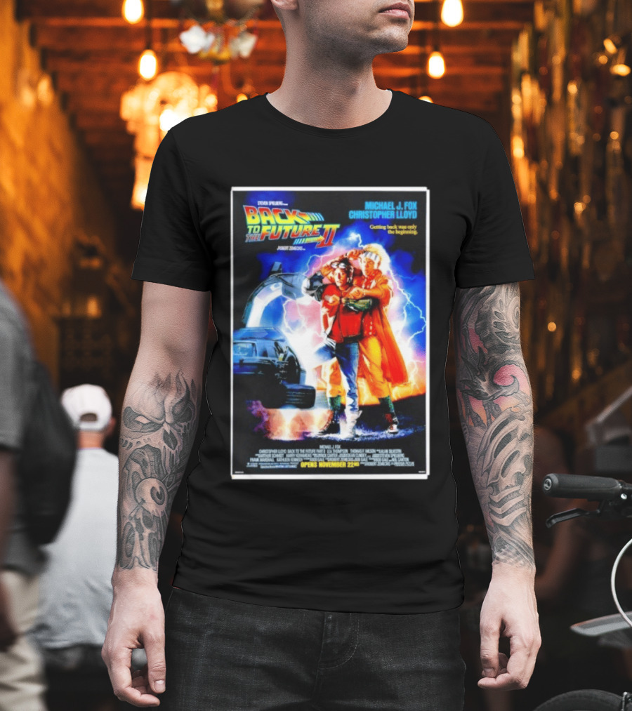 Back To The Future Part II Movie Michael J Fox Christopher Lloyd DeLorean Time Machine November 22 Spielberg T-Shirt