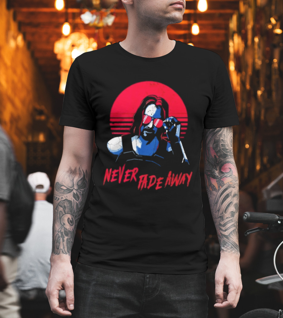 Johnny Silverhand Never Fade Away Retro Red Sun Glasses T-Shirt