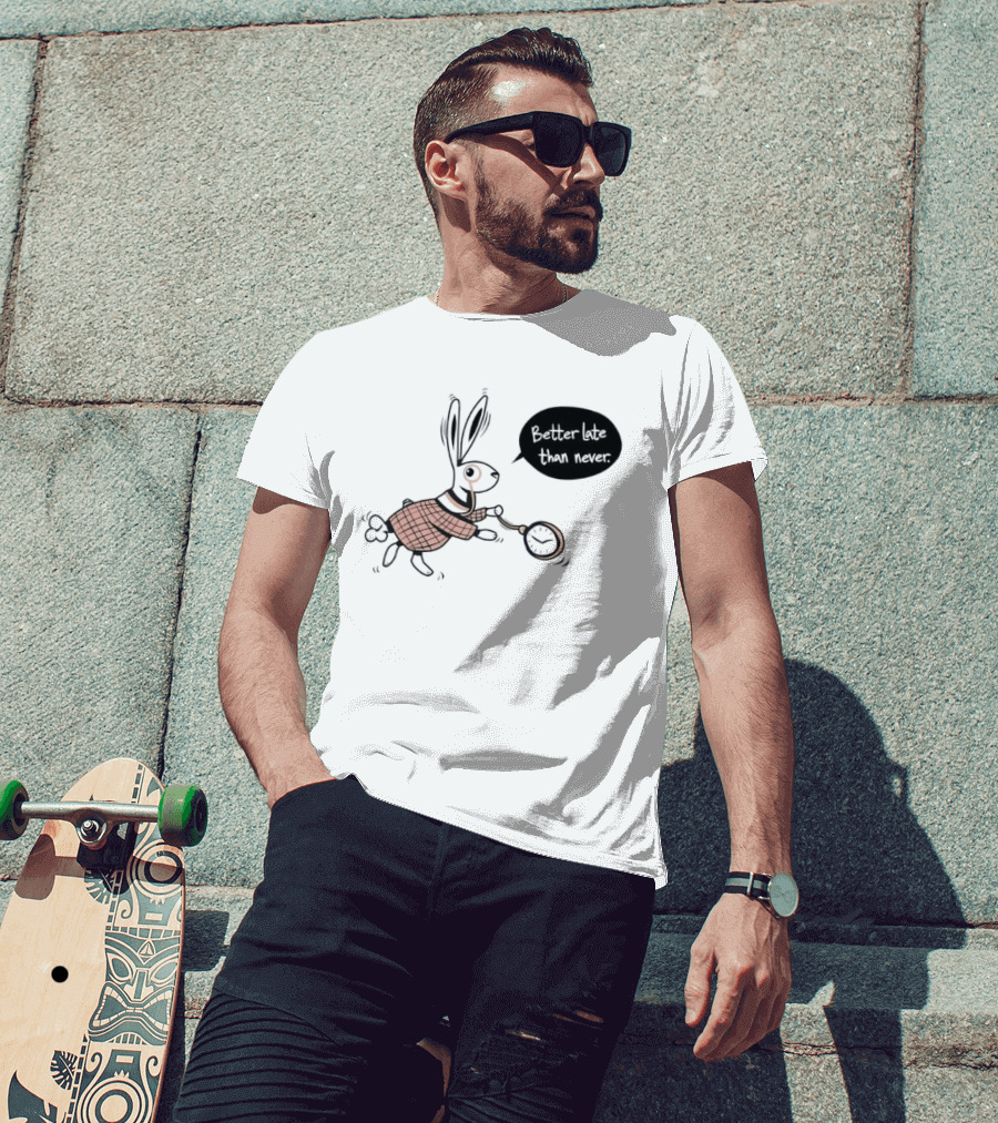 Better Late Than Never Rabbit Pocket T-Shirt